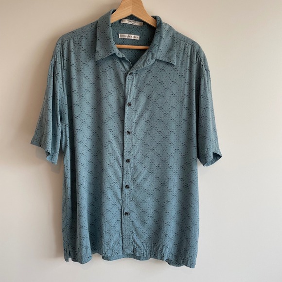 Geoffrey Beene Mens Silk Rayon Button Down Shirt Patterned Short Sleeve L - Picture 1 of 7